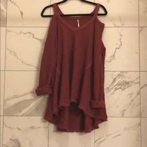 shoulder cut out, waffle sweater